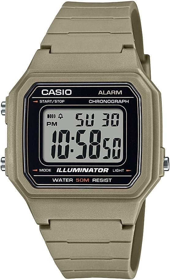 Casio Illuminator Alarm Chronograph Digital Watch 50M Water Resistant W217H-5AV, Beige