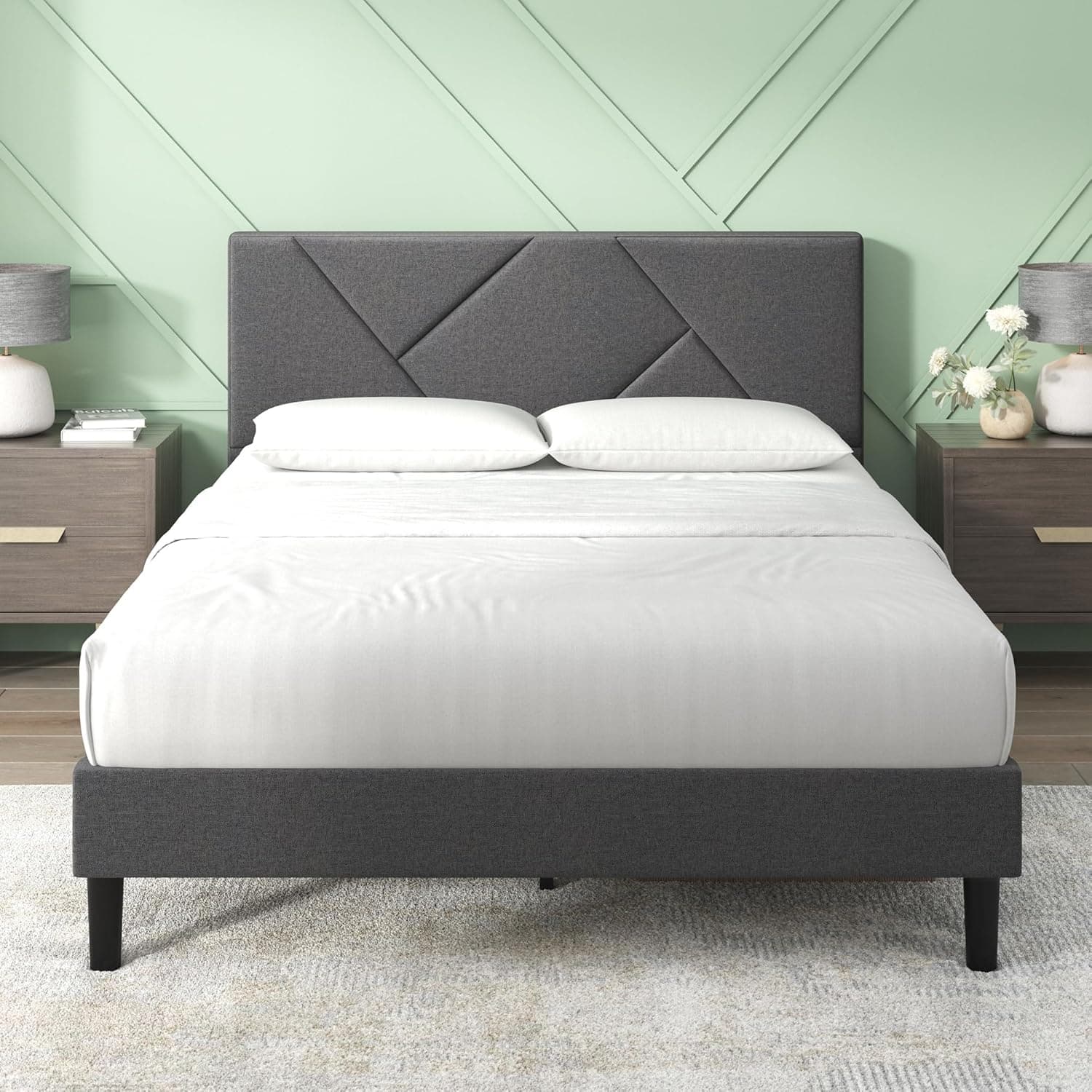 Zinus Judy Upholstered Platform Bed Frame – Queen, Gray