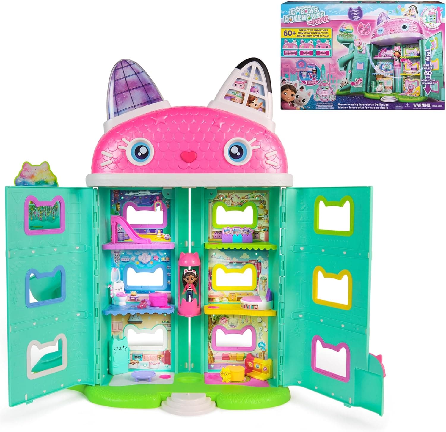 Gabby's Dollhouse Meow-Mazing Interactive Dollhouse 7 Rooms with LCD Eyes & Figures