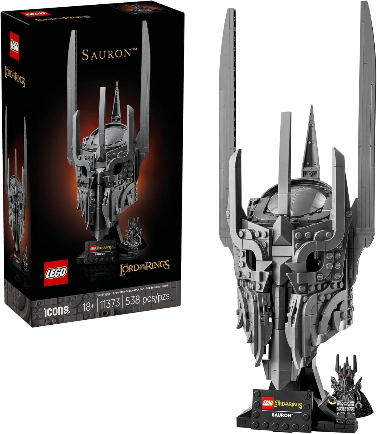 LEGO Icons The Lord of the Rings: Sauron's Helmet - Building Set for Adults, Ages 18+ - Bedroom, Home Office, Book Shelf Decor - with Sauron Minifigure - Gift for LOTR Fans - 11373