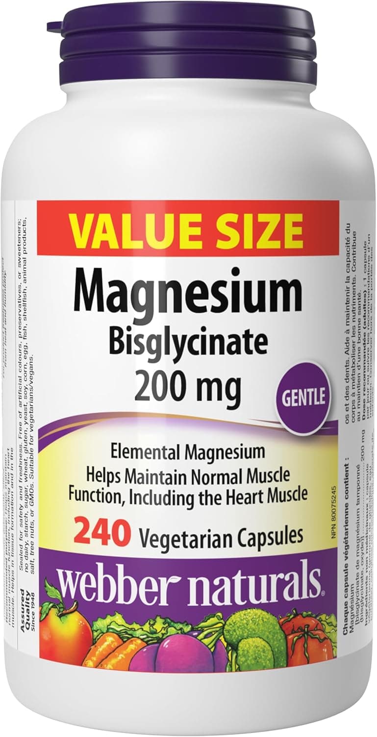 Webber Naturals Magnesium Bisglycinate 200 mg, 240 Capsules