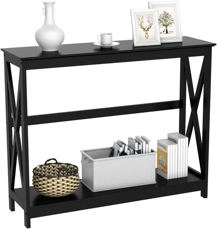 Yaheetech 2-Tier Entryway Console Table with Storage Shelf, Black – X-Design