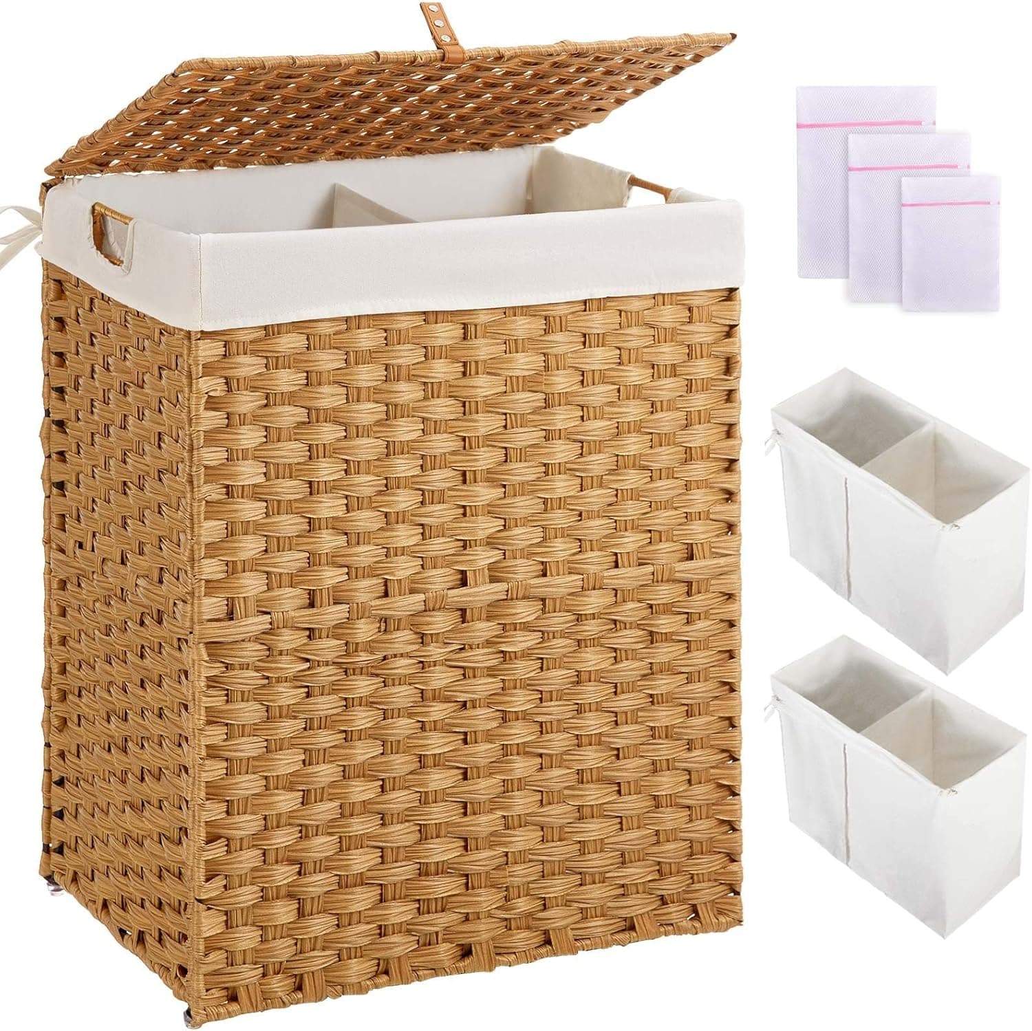 Greenstell Laundry Hamper with Lid, 90L Handwoven Rattan Basket