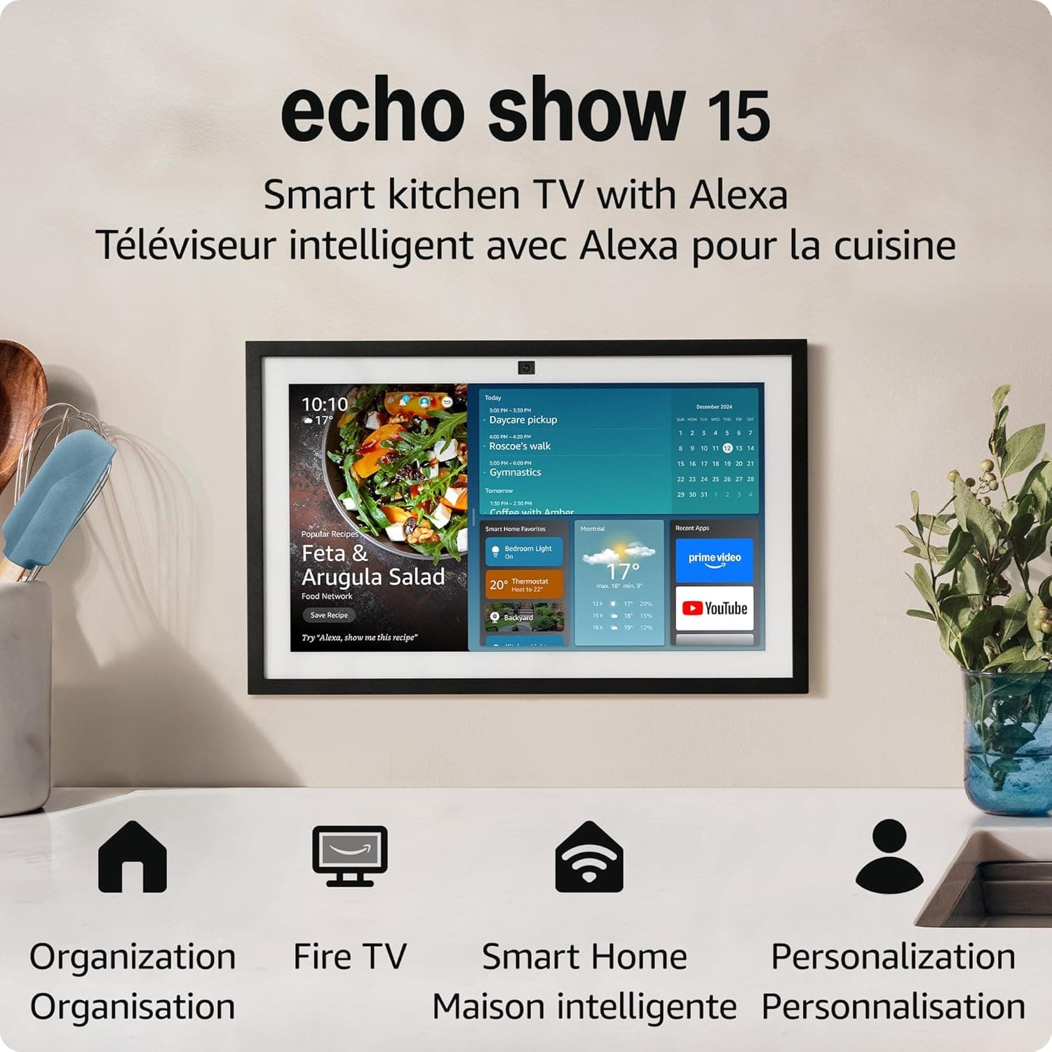 Echo Show 15 (newest) Full HD 15.6-inch Kitchen Hub with Fire TV and Alexa