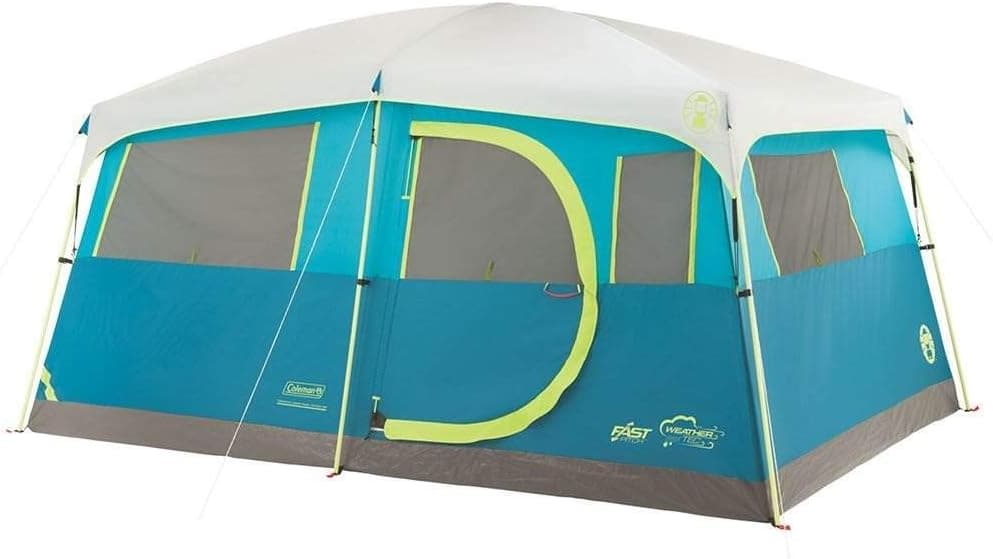 Coleman Camping Tent, 8 Person Tenaya Lake Fast Pitch Cabin Tent with Closet, Light Blue