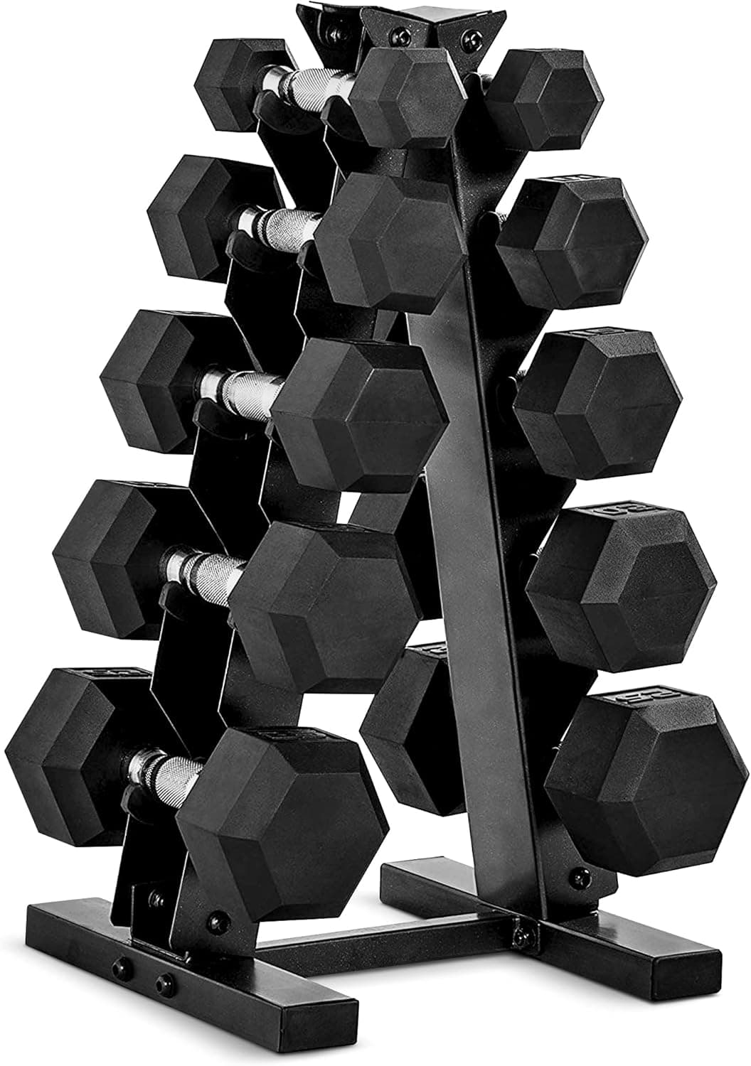 CAP Barbell 150 lb Rubber Coated Hex Dumbbell Set with Storage Rack (Chrome)