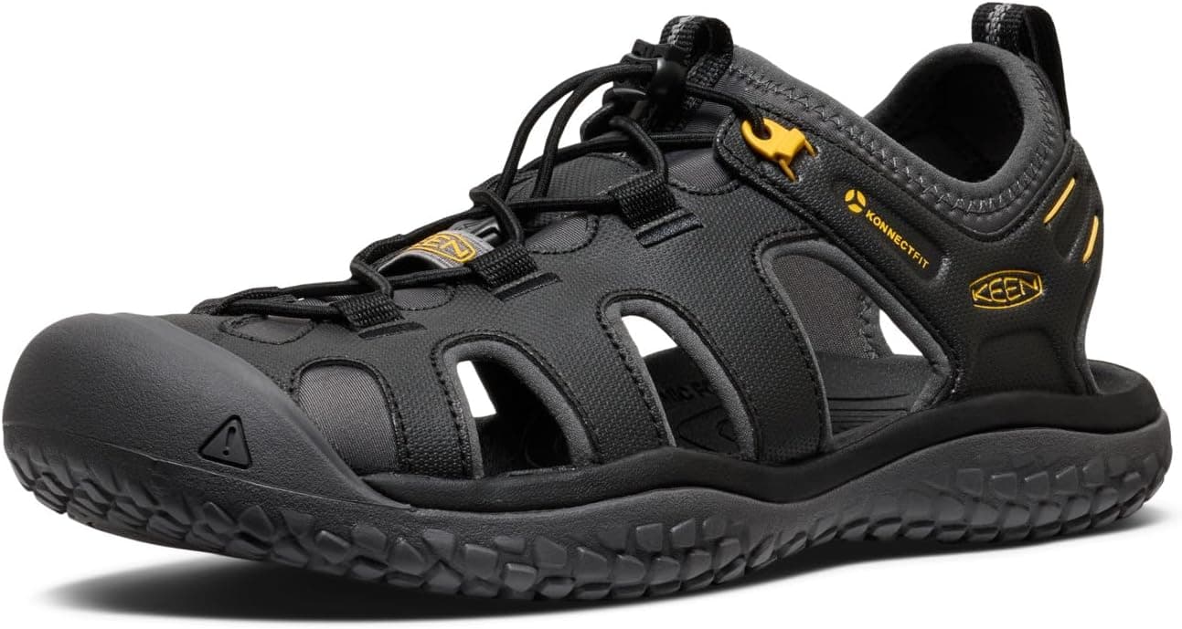 KEEN SOLR High-Performance Sport Sandals, Closed Toe, Black/Gold