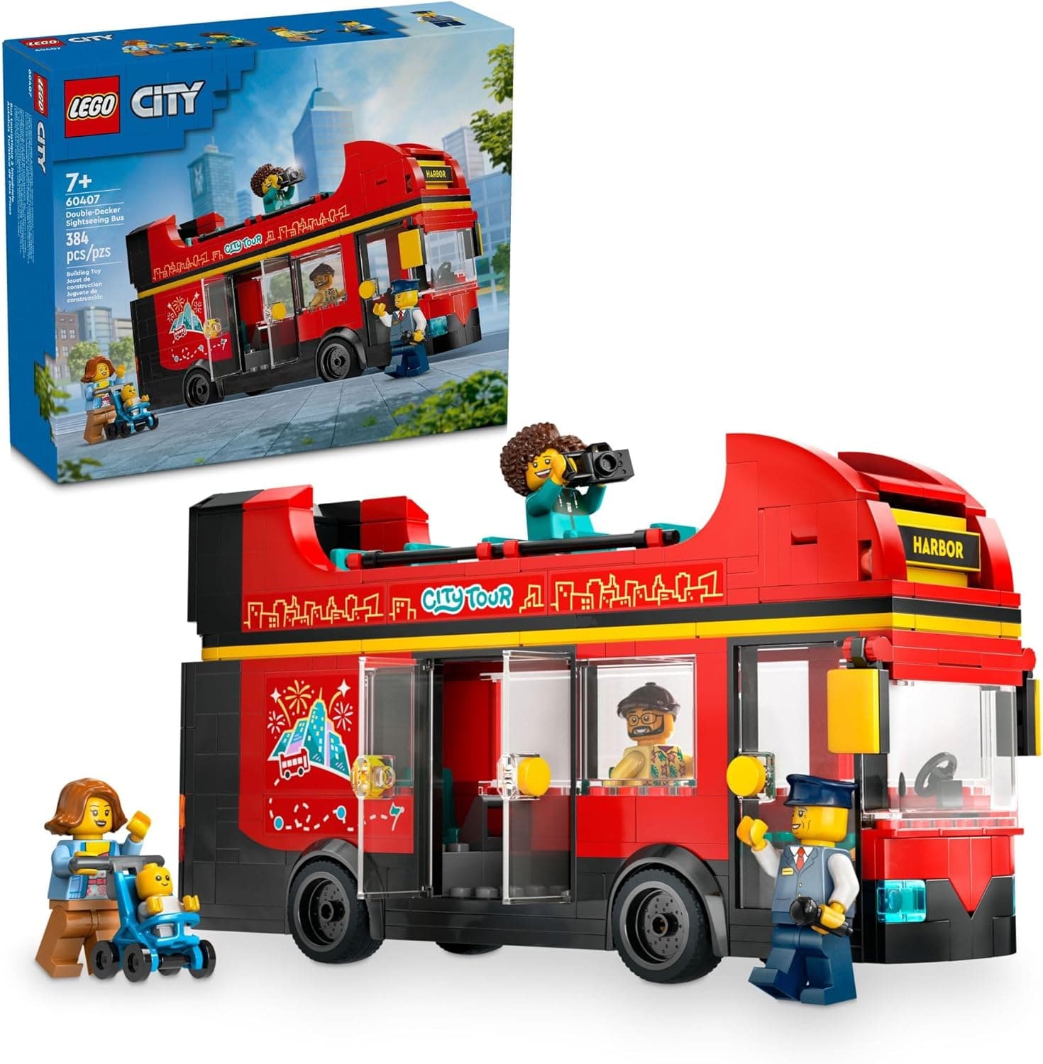 LEGO City Red Double-Decker Sightseeing Bus Toy Vehicle Set, 60407