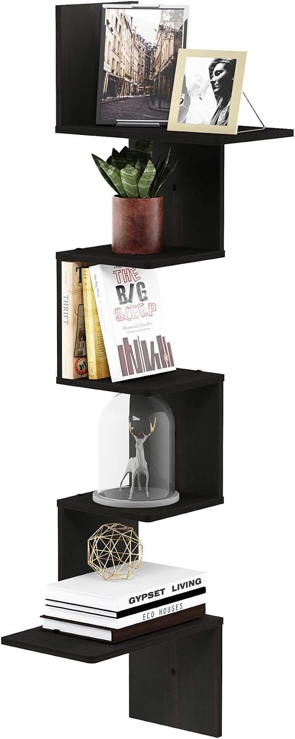 Furinno Rossi Corner Floating Shelves for Wall, 5-Tier Espresso