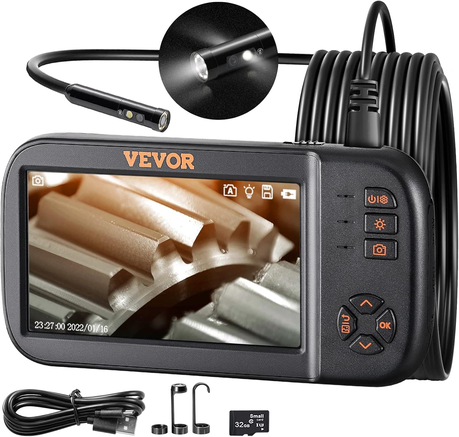 VEVOR 1080P Triple-Lens Borescope with 4.5-inch IPS Screen