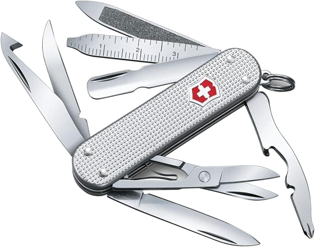 Victorinox Mini Champ 15 Function Swiss Army Knife, High Grade Alox Scales, Silver