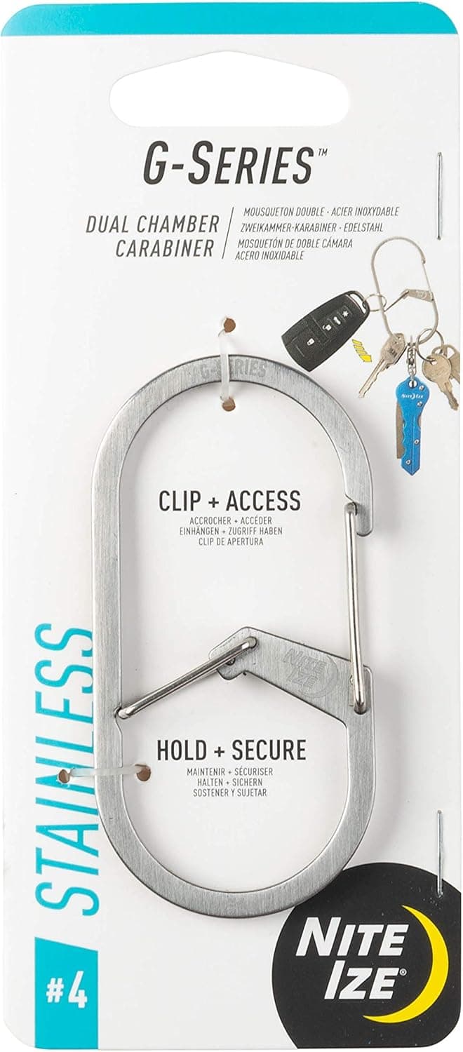 Nite IZE G-Series Dual Chamber Carabiner #4, Key Carabiner, Stainless Steel