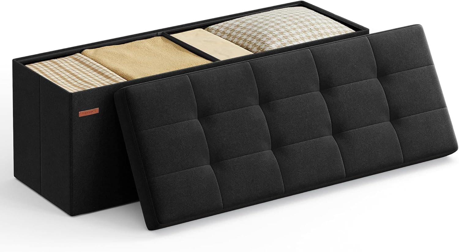 SONGMICS 110 cm Folding Storage Ottoman Bench, Padded Seat