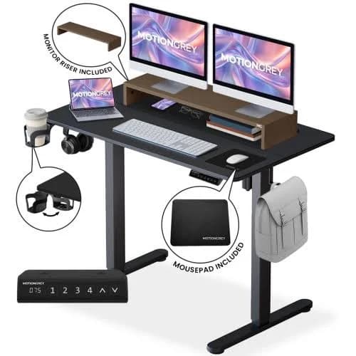 MOTIONGREY Ergo2 Standing Desk Bundle (W/ Monitor Riser)