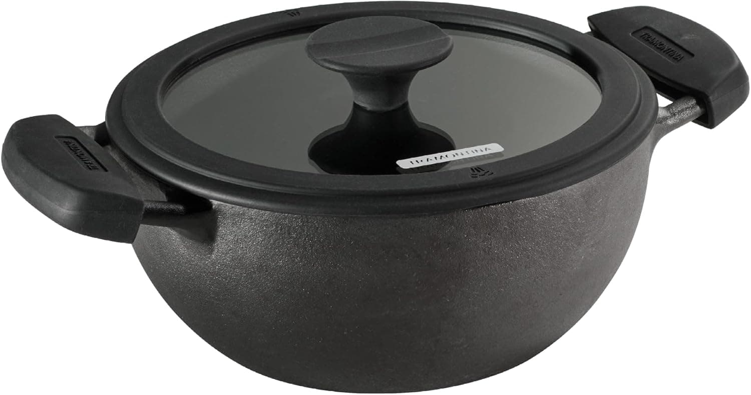 Tramontina Utsava 2.3-Quarts Pre-Seasoned Cast Iron Kadai/Wok with Lid