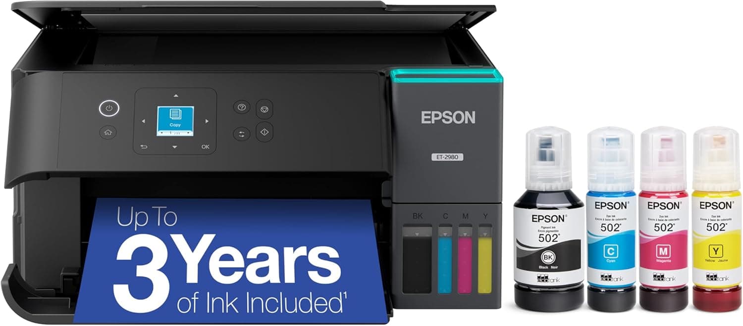 Epson EcoTank ET-2980 Wireless Color All-in-One Supertank Printer - Black