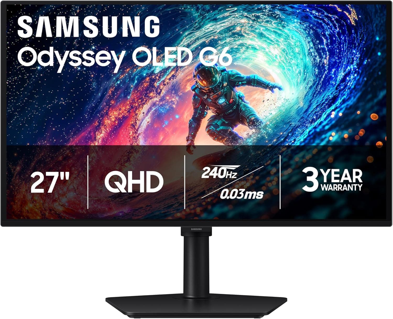 SAMSUNG 27 inch Odyssey G6 QHD OLED Gaming Monitor 240Hz 0.03ms HDR10+ G-Sync Freesync DP HDMI