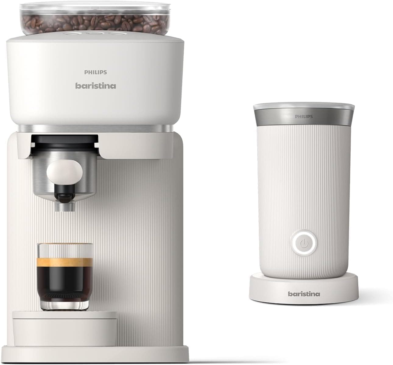 Philips Baristina Espresso Machine & Milk Frother Bundle, Natural White